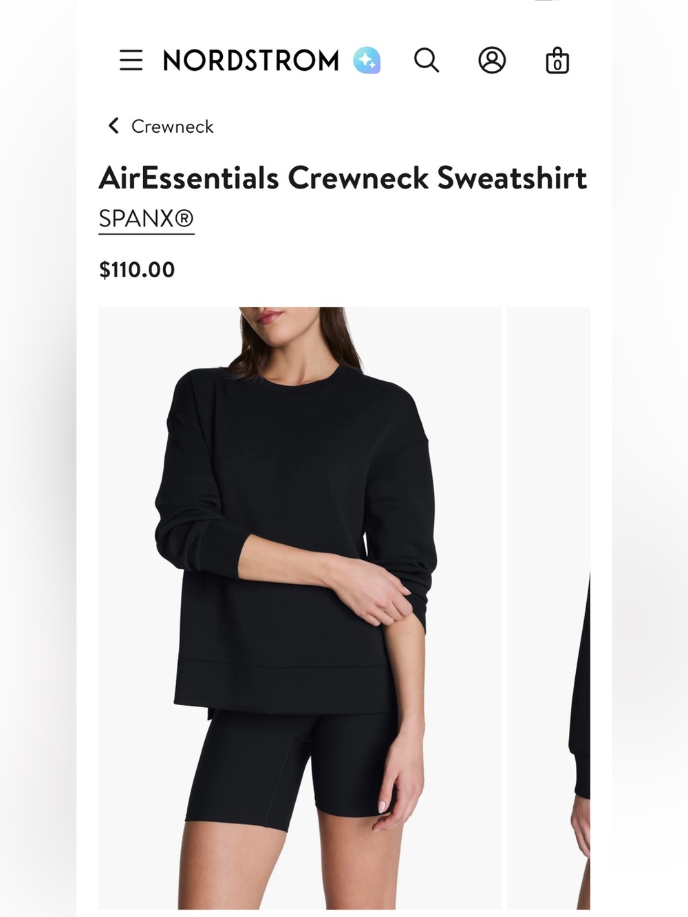 Spanx AirEssentials Crewneck Sweatshirt Size XS Very Black Like New